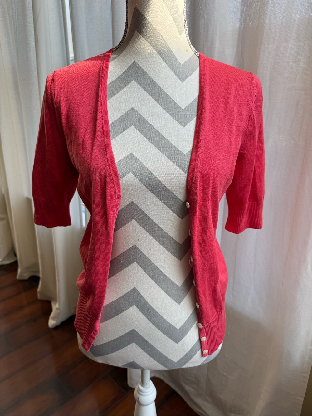Ann Taylor Short-Sleeve Open Cardigan in Bright Pink